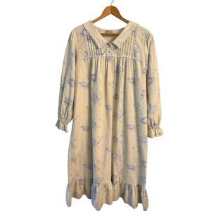 Women’s Vintage Prairie Core Flannel Floral Nightgown Size M yellow & lavender